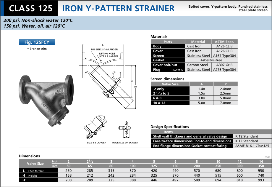 Kitz 125FCY Cast Iron YPattern Strainer Tyval Industrial Supply