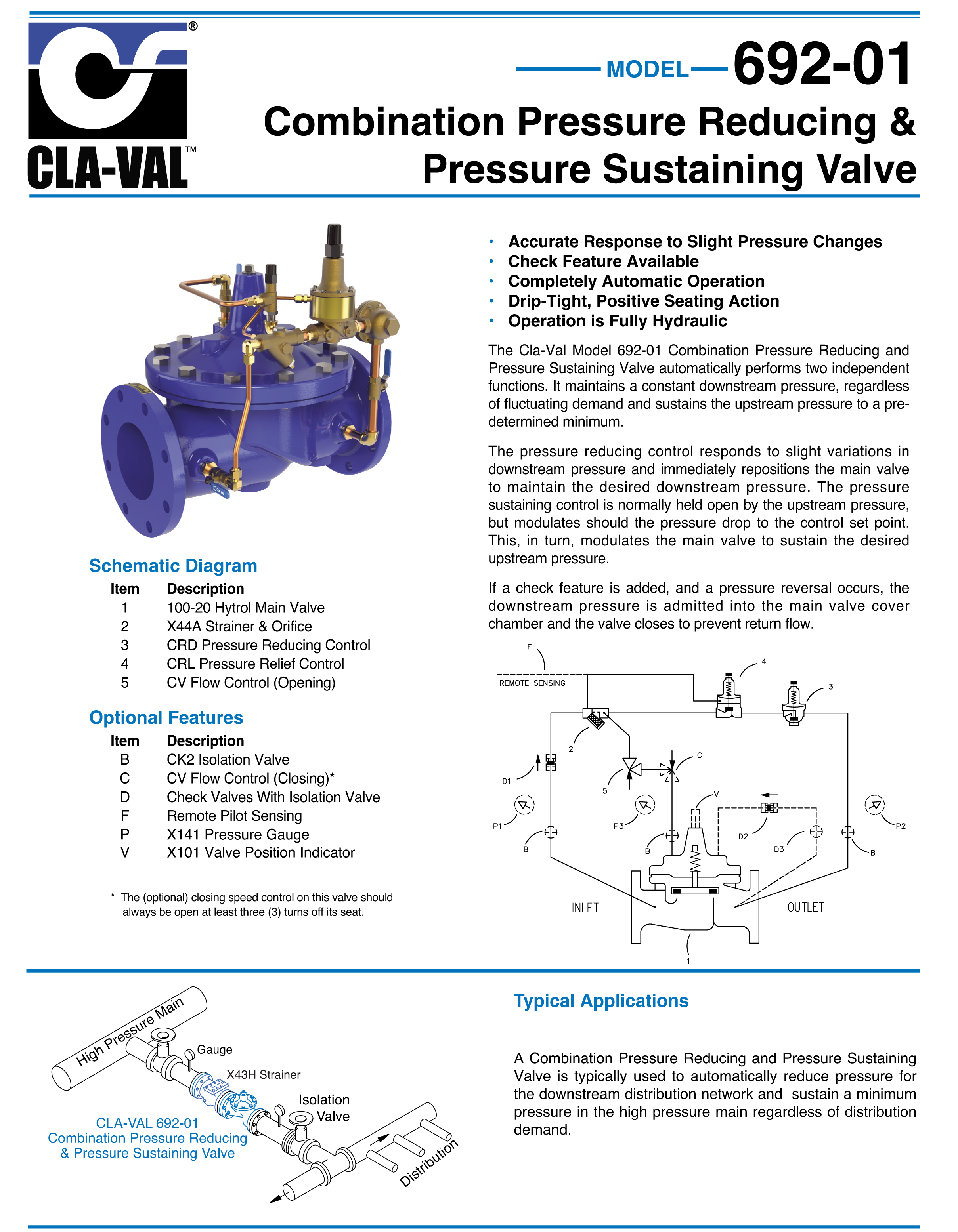 ClaVal 69201 Pressure Reducing & Sustaining Valve Tyval Industrial